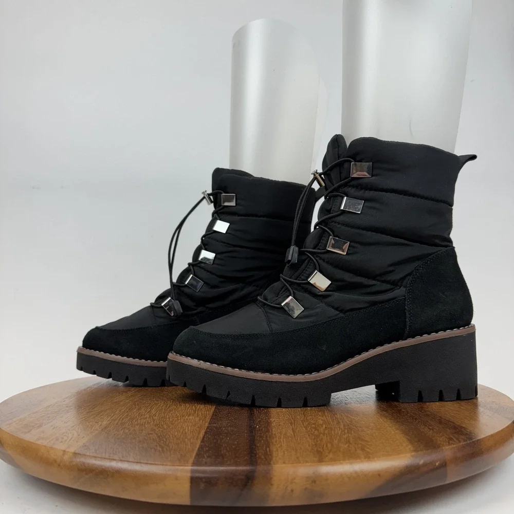 Womens Blondo Daylor Black Quilted Nylon Waterproof Casual Heeled Boots Size 9 M
